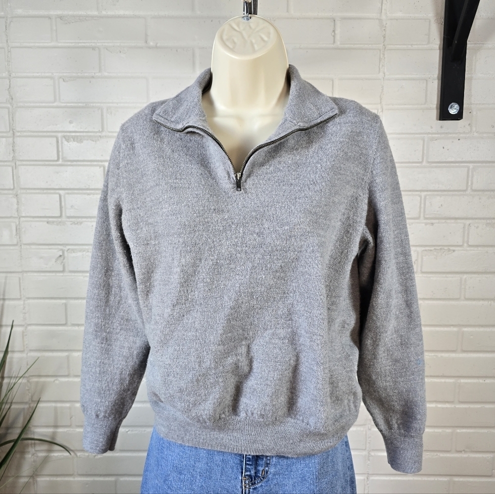 Christian Lacroix Gray Quarter Zip Long Sleeve Sweater Large